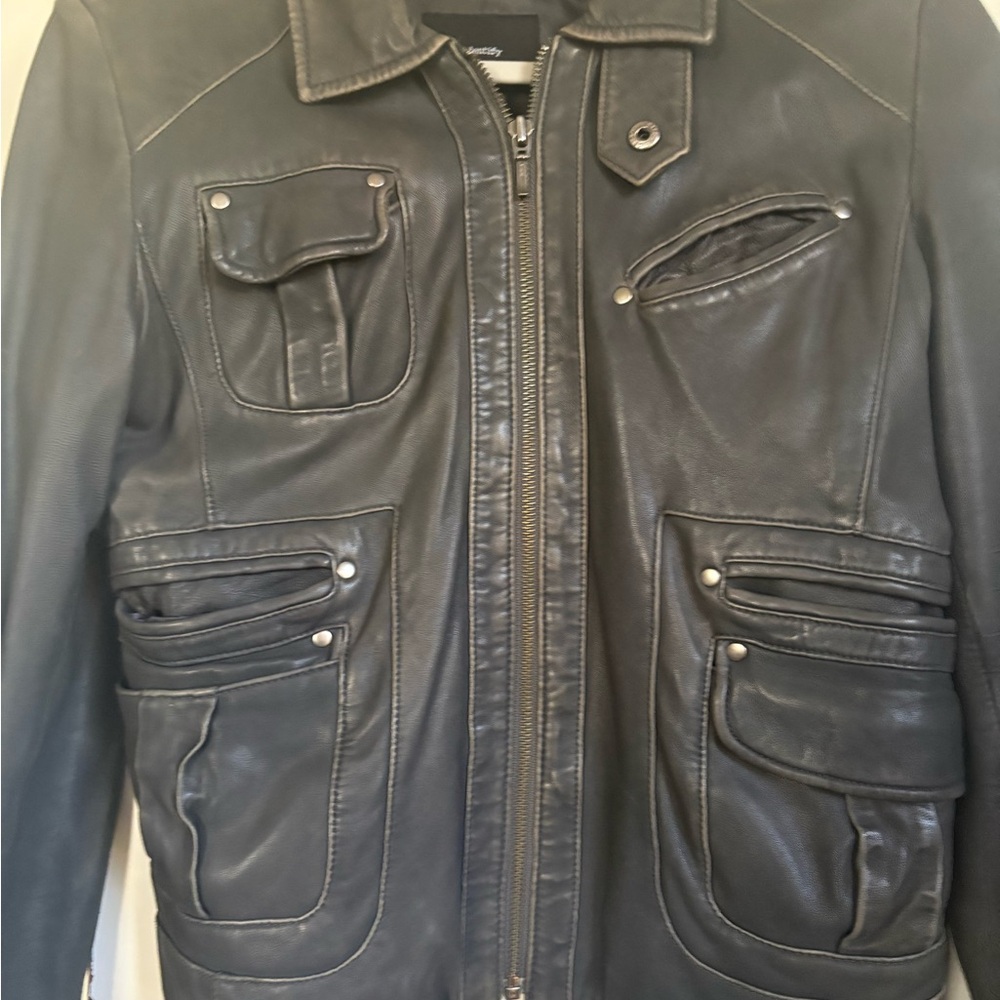 Gray Leather Bomber Jacket